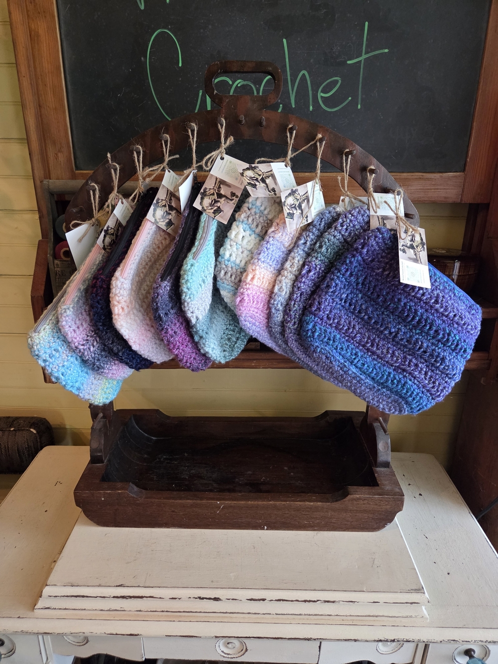 Handmade Crochet Cosmetic Bags in Varied Pastel Blues and Purples